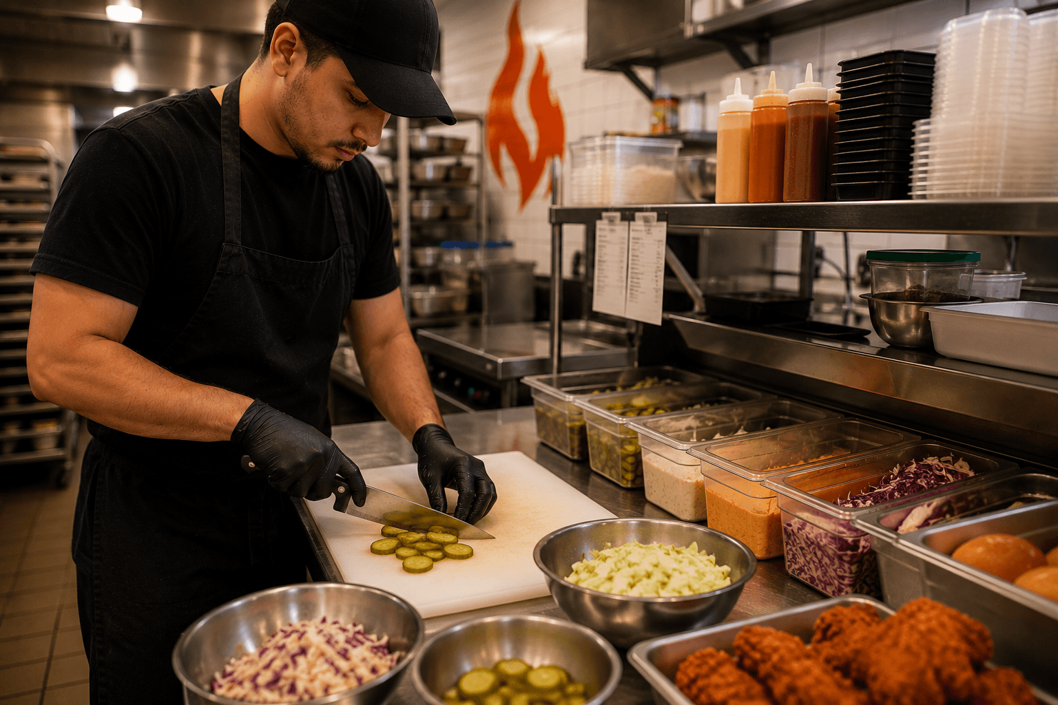 JP's Hot Chicken back-of-house kitchen prep